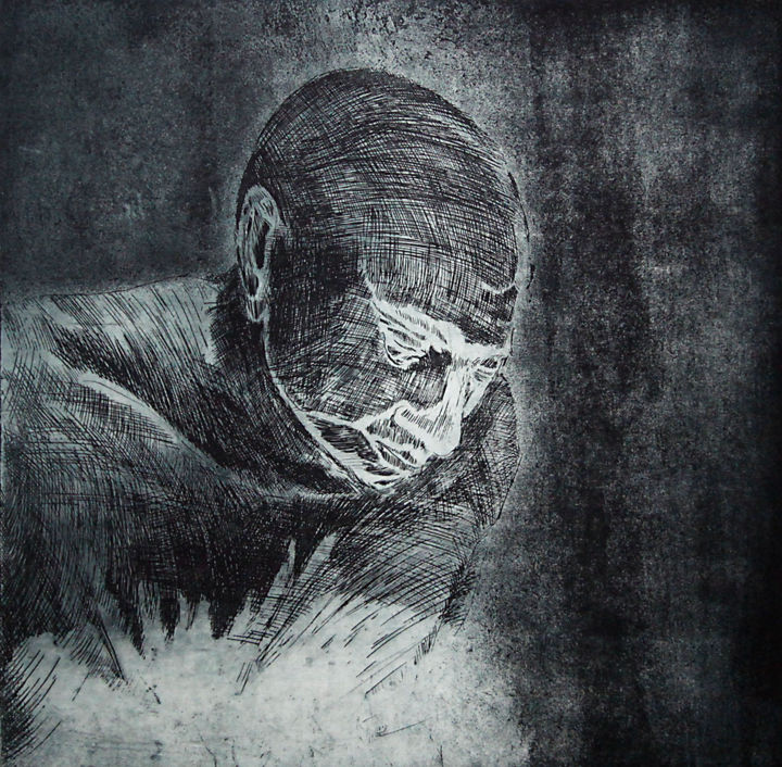 Prenten & gravures getiteld "The ghost father" door Néia Ferreira Martins, Origineel Kunstwerk, Ets