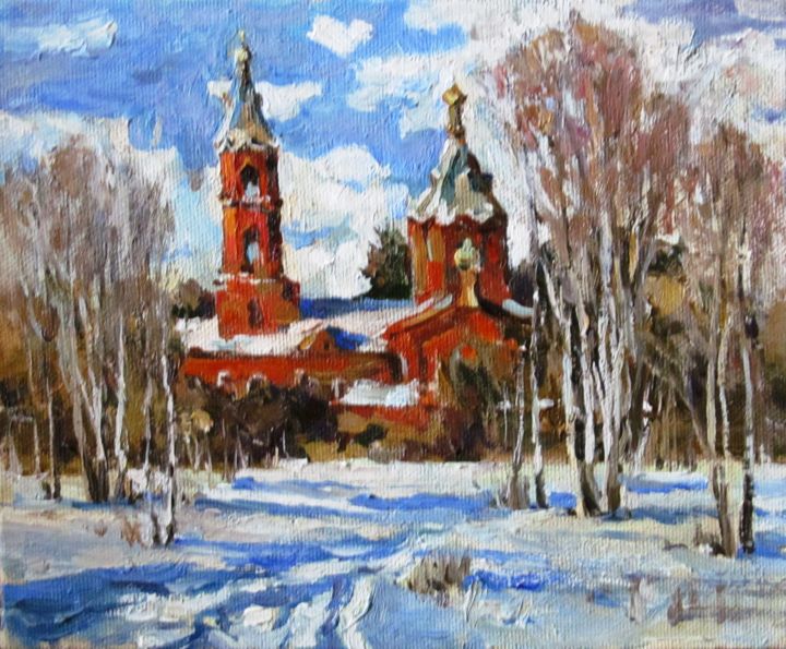 Pittura intitolato "Зимний храм" da Aleksei Skvortsov, Opera d'arte originale, Olio
