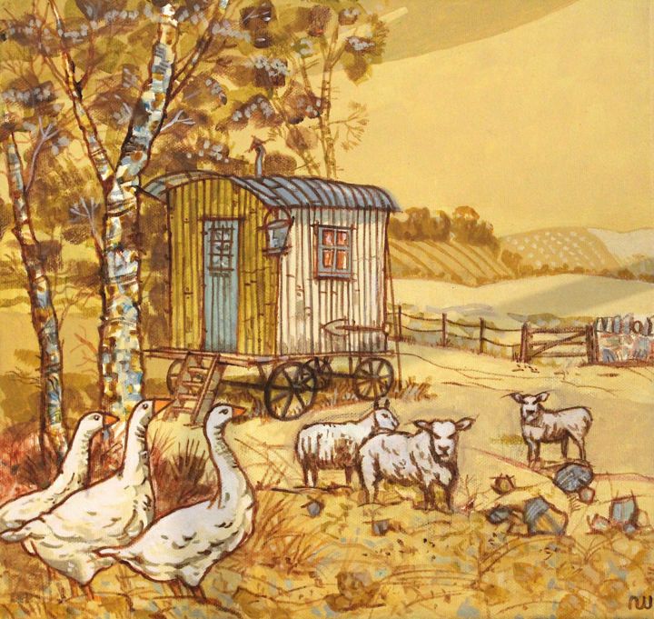 Painting titled "summer shepherd" by Neil Whitehead, Original Artwork, Acrylic