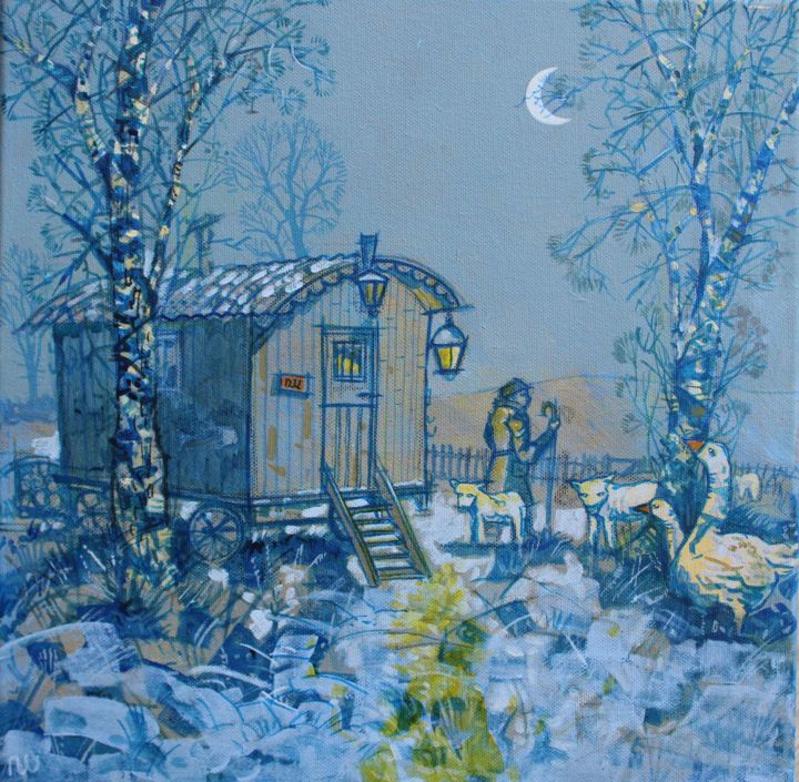 Peinture intitulée "winter moon" par Neil Whitehead, Œuvre d'art originale, Acrylique