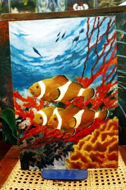 Painting titled ""Ocellaris Trio"" by Neil Caral, Original Artwork, Oil