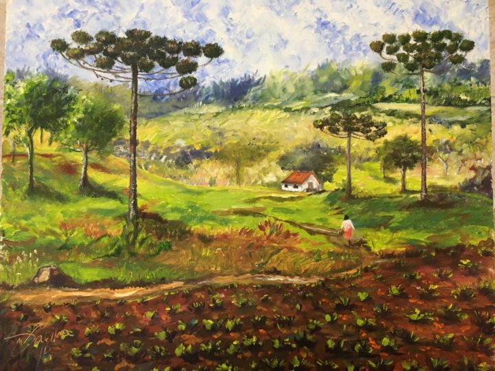 Pittura intitolato "Paisagem rural" da Neiva D Ávila, Opera d'arte originale, Olio