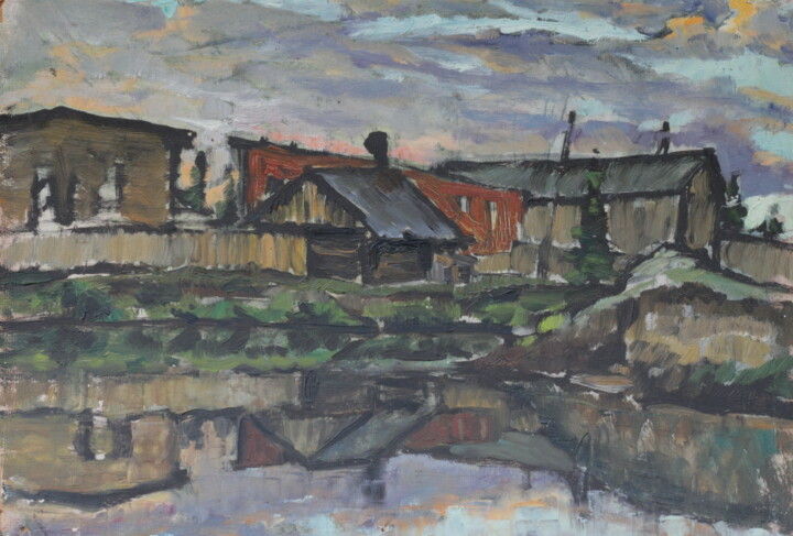 Painting titled "Settlement" by Neizvestnyj, Original Artwork, Oil
