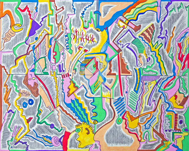 Dessin intitulée ""Itinéraire pluriel…" par Véronique Lestoquoy (neko92vl), Œuvre d'art originale, Marqueur Monté sur Carton