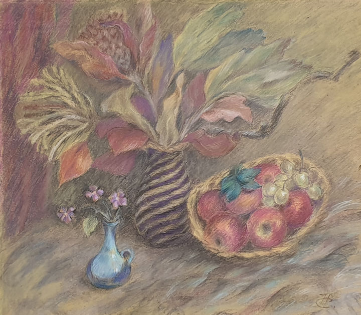 Pintura intitulada "red apples" por Neli Salkova, Obras de arte originais, Pastel