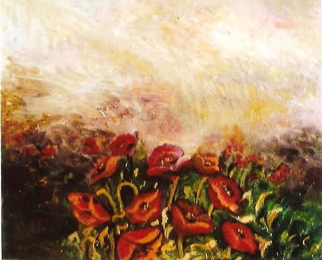 Painting titled "Poppies" by Cornelia Rusu Labosan, Original Artwork, Oil