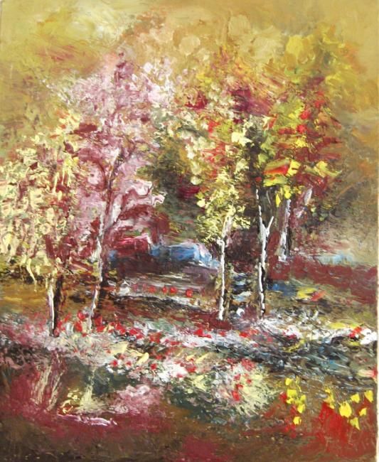 Painting titled "Forest trees in det…" by Cornelia Rusu Labosan, Original Artwork, Oil