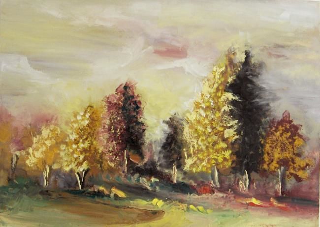 Painting titled "Silent forest" by Cornelia Rusu Labosan, Original Artwork, Oil