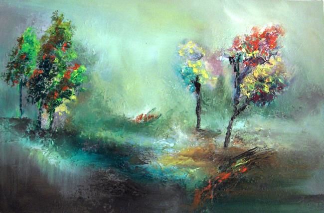Painting titled "Forest Fog" by Cornelia Rusu Labosan, Original Artwork, Oil