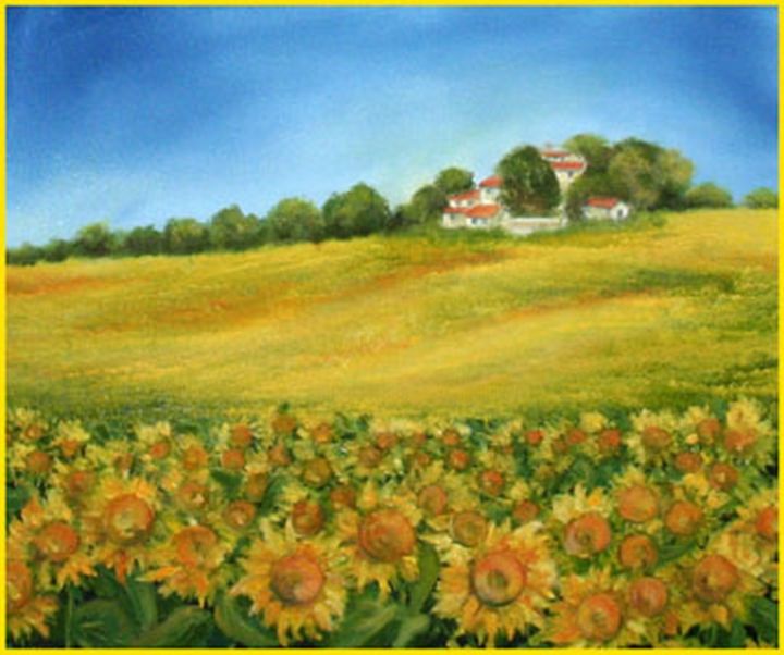 Pittura intitolato "sunflowers in tusca…" da Nelie Meininger, Opera d'arte originale, Olio