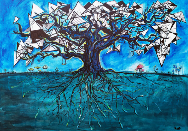 「Stay connected」というタイトルの絵画 Nelisa Nela Baždarによって, オリジナルのアートワーク, アクリル