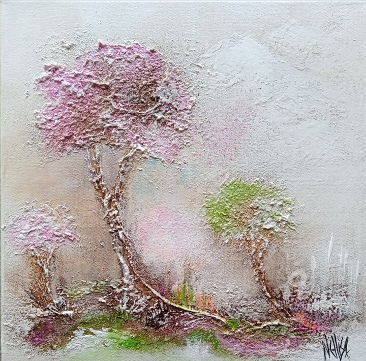 Peinture intitulée "Arbres en été" par Nellisa, Œuvre d'art originale, Acrylique Monté sur Châssis en bois