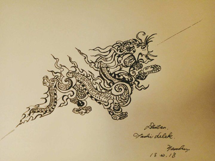 Zeichnungen mit dem Titel "dragon-su.jpg" von Yanshu, Original-Kunstwerk, Kugelschreiber