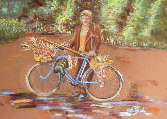 Painting titled "johny et son vélo" by Nelly Quéré Cougard, Original Artwork, Pastel