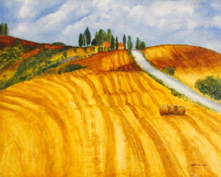 Painting titled "Toscane1" by Nelly Quéré Cougard, Original Artwork, Oil