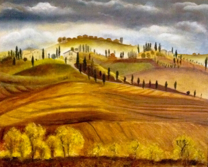 Painting titled "toscane3" by Nelly Quéré Cougard, Original Artwork, Oil