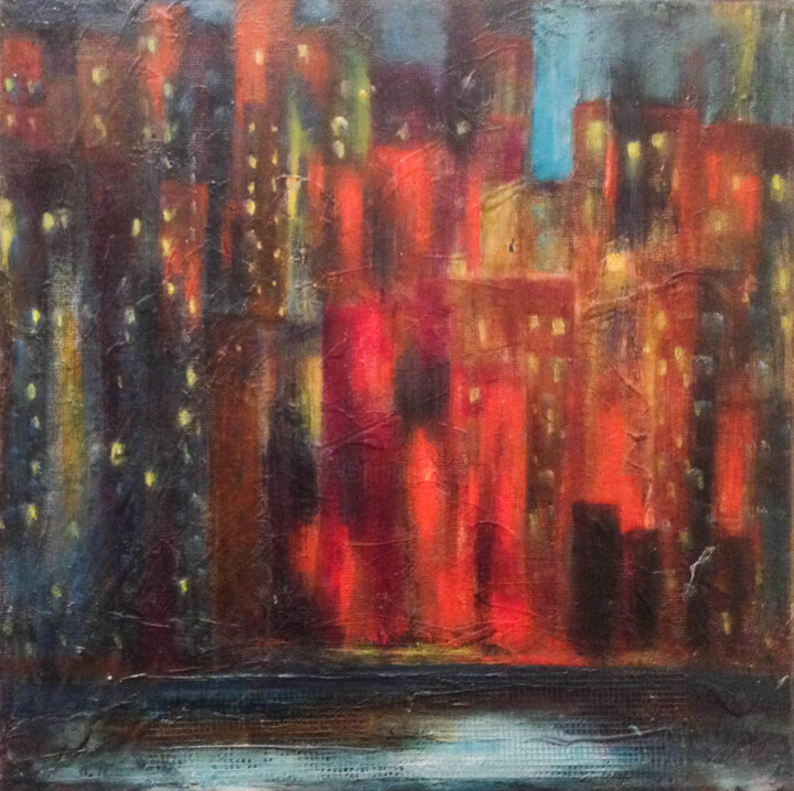 Painting titled "ville.jpg" by Nelly Quéré Cougard, Original Artwork, Oil