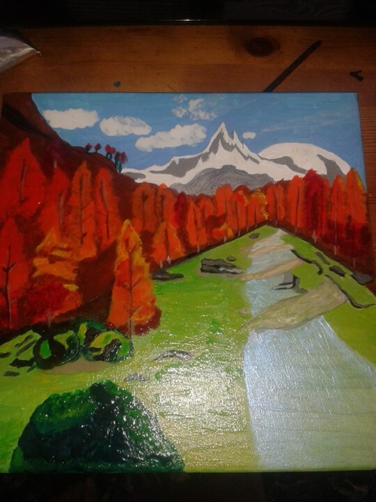 Pintura intitulada "La montagne" por Nelly Rouffet, Obras de arte originais, Acrílico
