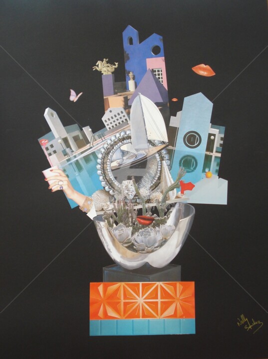 Collages titled "Trophée marin" by Nelly Sanchez, Original Artwork, Collages