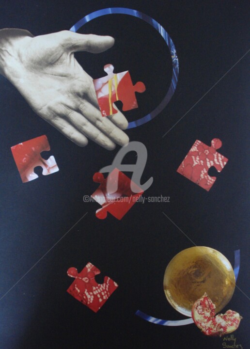 Collages intitulée "Le Goût de la grena…" par Nelly Sanchez, Œuvre d'art originale, Collages