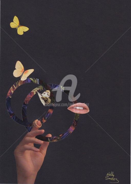 Collagen mit dem Titel "L'anneau" von Nelly Sanchez, Original-Kunstwerk, Collagen