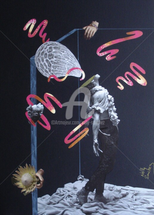 Collages titulada "Anagogie spiralaire" por Nelly Sanchez, Obra de arte original, Collages