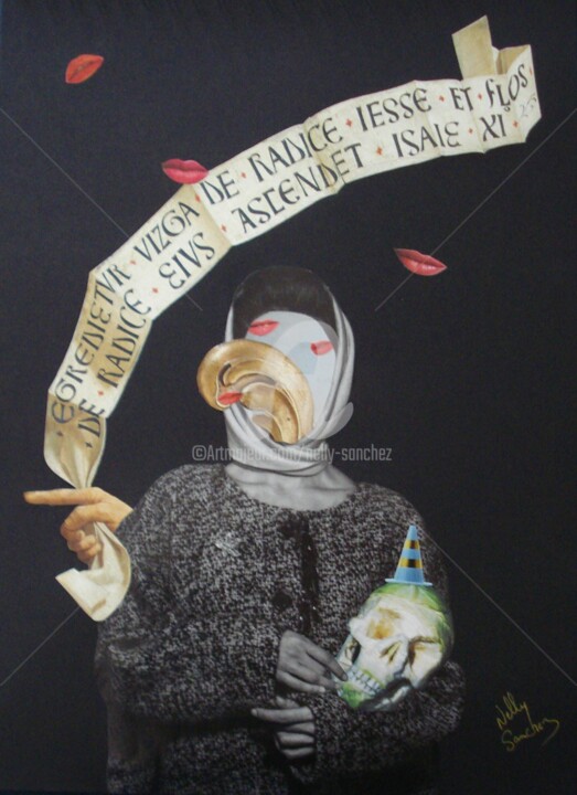 Collages intitolato "Un phylactère et pu…" da Nelly Sanchez, Opera d'arte originale, Collages
