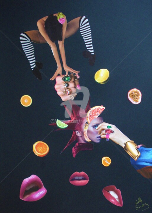 Collages titulada "UPS fruit" por Nelly Sanchez, Obra de arte original, Collages