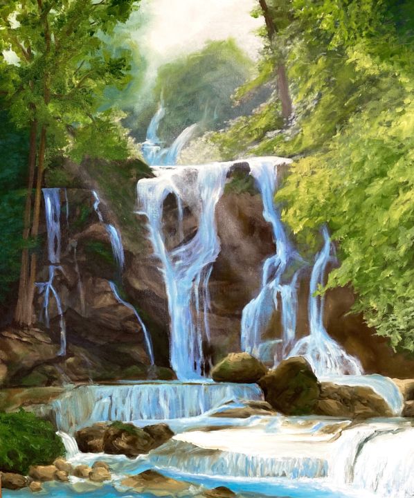Картина под названием "Fairy waterfall" - Nelly Satler, Подлинное произведение искусства, Масло