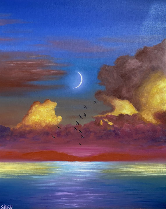 Картина под названием "Vibrant Sunset" - Nelly Satler, Подлинное произведение искусства, Масло