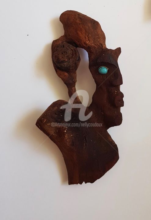 Escultura titulada "origine" por Nelly Coudoux, Obra de arte original, Madera