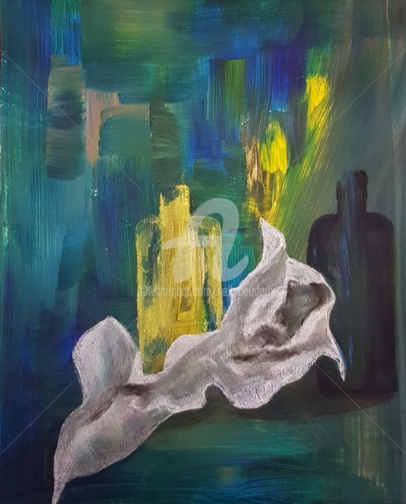 Peinture intitulée "Sur le bleu" par Nelly Coudoux, Œuvre d'art originale, Acrylique