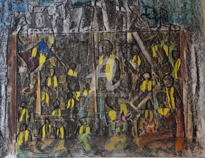 Рисунок под названием "Gilet jaune" - Nelly Coudoux, Подлинное произведение искусства, Пастель