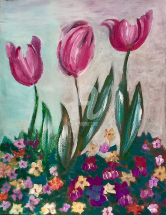Peinture intitulée "tulipes" par Nelly Coudoux, Œuvre d'art originale, Acrylique