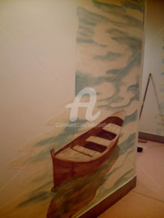 Painting titled "Bateau sur l'eau" by Nelly Coudoux, Original Artwork, Acrylic