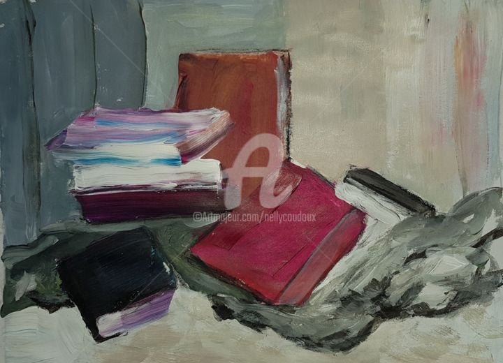 Painting titled "les  livres  2" by Nelly Coudoux, Original Artwork, Acrylic
