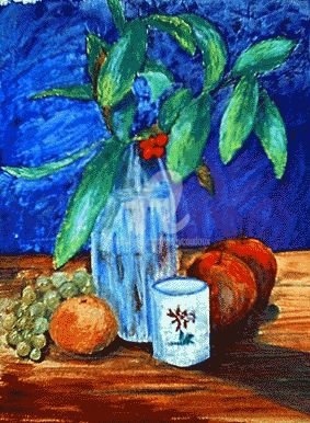 Painting titled "Fond bleu" by Nelly Coudoux, Original Artwork, Oil