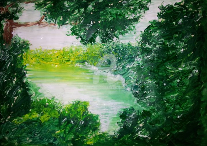 Peinture intitulée "Bord de marne" par Nelly Coudoux, Œuvre d'art originale, Acrylique