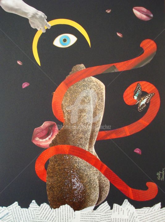 Colagens intitulada "La Femme n'existe p…" por Nelly Sanchez, Obras de arte originais, Colagens