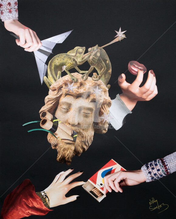 Collages intitolato "Rupture céleste" da Nelly Sanchez, Opera d'arte originale, Collages