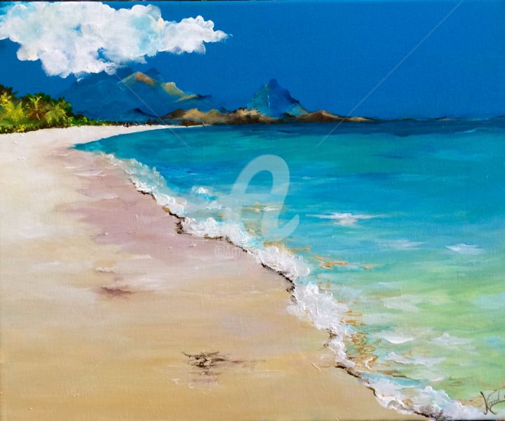 Peinture intitulée "La plage" par Nelly Sandrin, Œuvre d'art originale, Acrylique