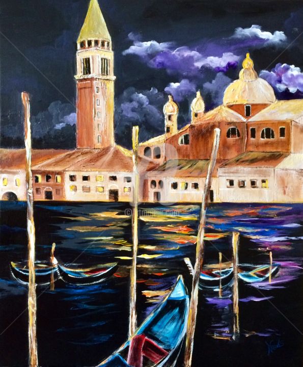 Peinture intitulée "Nuit sur Venise" par Nelly Sandrin, Œuvre d'art originale, Acrylique
