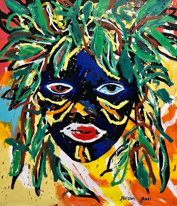 Painting titled "Série masques 9" by Nelson Gomes Teixeira, Original Artwork, Acrylic