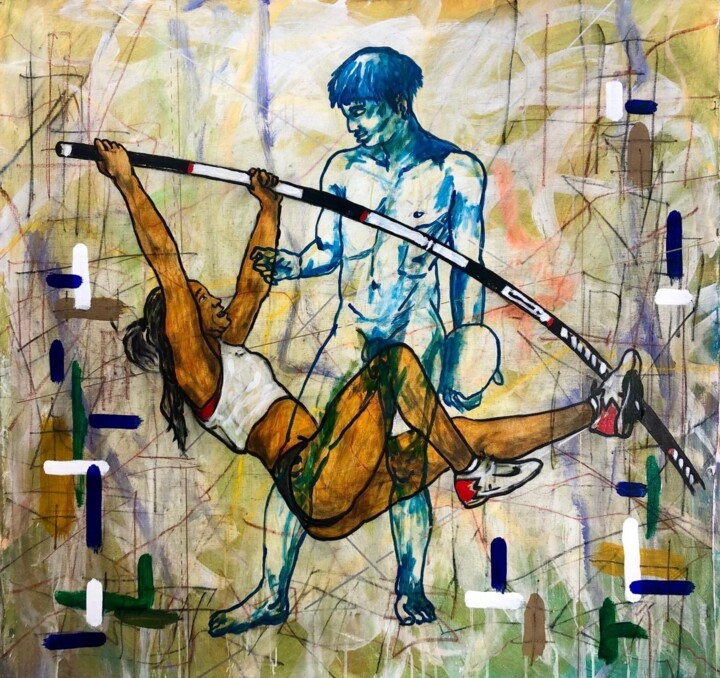 Painting titled "L'esprit des jeux" by Nelson Gomes Teixeira, Original Artwork, Acrylic Mounted on Wood Stretcher frame