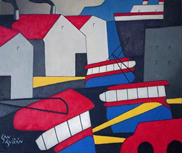 Painting titled "Paisaje urbano Vjpg" by Nelson San Julián, Original Artwork, Oil