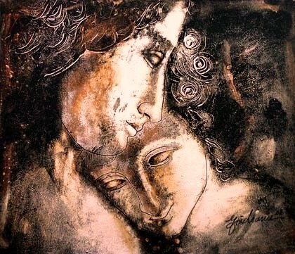 Painting titled "IUBIRE ANTICA" by Nelu Gradeanu, Original Artwork, Oil