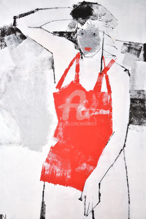 「Девушка в красном」というタイトルの絵画 Igor Nelubovichによって, オリジナルのアートワーク, アクリル