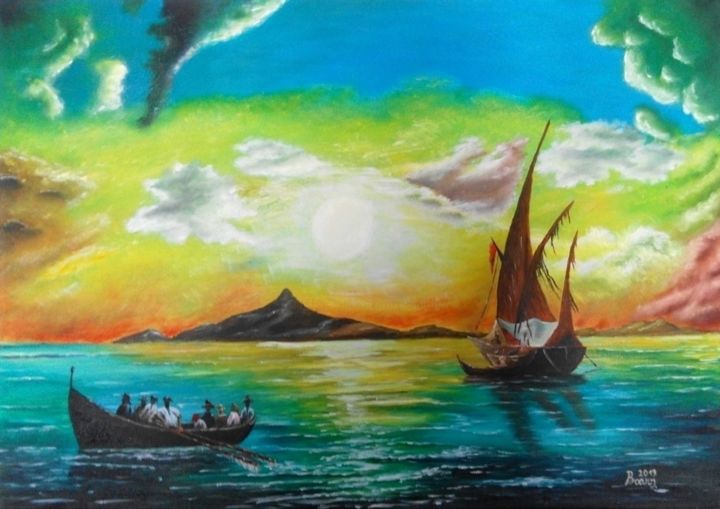 Painting titled "A silet sea" by I. Boar_art, Original Artwork, Oil