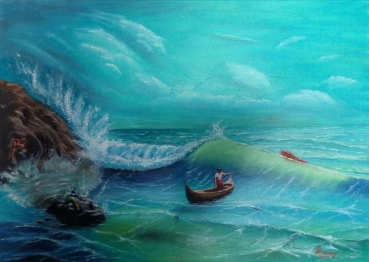 Painting titled "The fishermen and t…" by I. Boar_art, Original Artwork, Oil