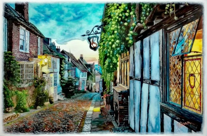 Painting titled "The cobbled street" by I. Boar_art, Original Artwork, Oil